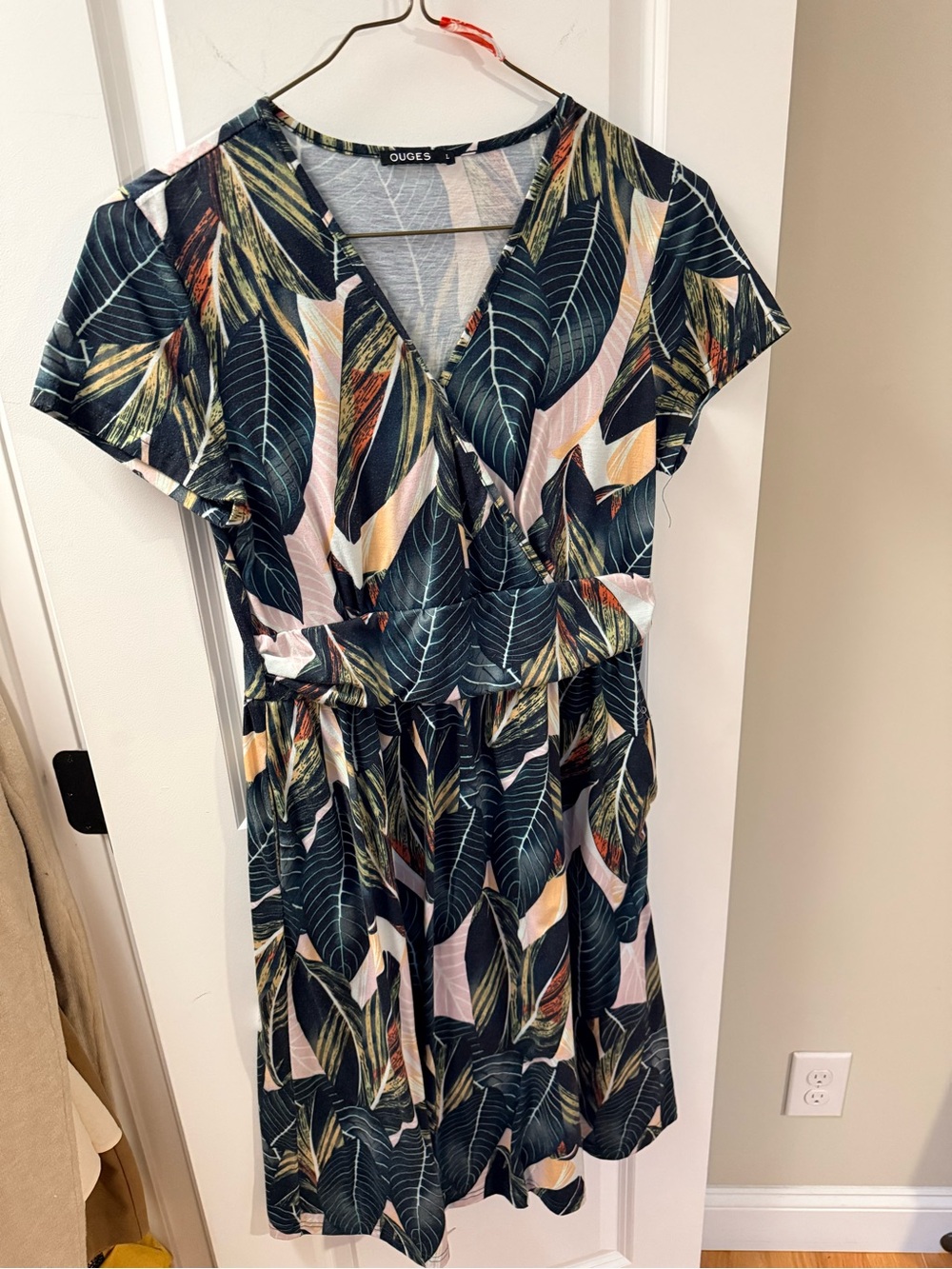 OUCÉS Green Tropical Print Wrap Dress